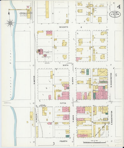 Sanborn Fire Insurance Map from Lacon, Marshall County, Illinois (1907), Sheet #0004 - Complete Map Set gallery image, historic Sanborn map, vintage wall art, Illinois Illinois