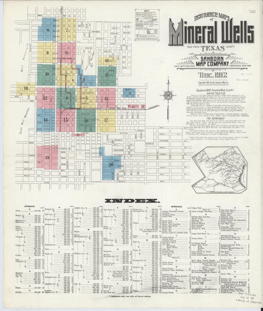 Sanborn Fire Insurance Map from Mineral Wells, Palo Pinto County, Texas (1912), Sheet #0001 - Complete Map Set gallery image, historic Sanborn map, vintage wall art, Texas Texas