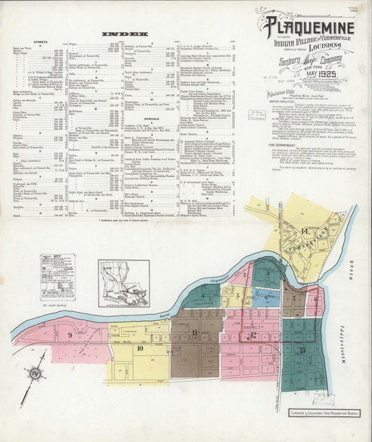 Sanborn Fire Insurance Map from Plaquemine, Iberville Parish, Louisiana. (1925) – Historic Sanborn Fire Insurance Map Print