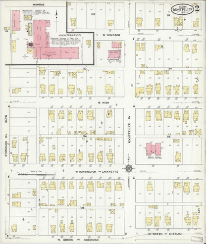 Sanborn Fire Insurance Map from Montpelier, Blackford County, Indiana (1910), Sheet #0002 - Historic Sanborn Fire Insurance Map Print, vintage old map wall art, antique decor, genealogy gift, Indiana Indiana map