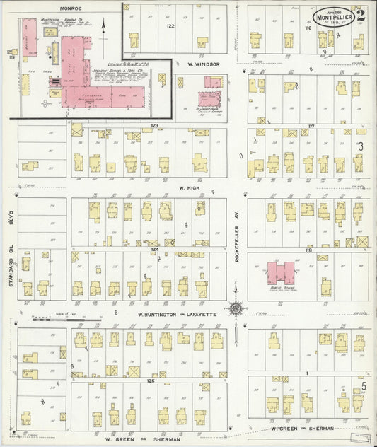 Sanborn Fire Insurance Map from Montpelier, Blackford County, Indiana (1910), Sheet #0002 - Historic Sanborn Fire Insurance Map Print, vintage old map wall art, antique decor, genealogy gift, Indiana Indiana map