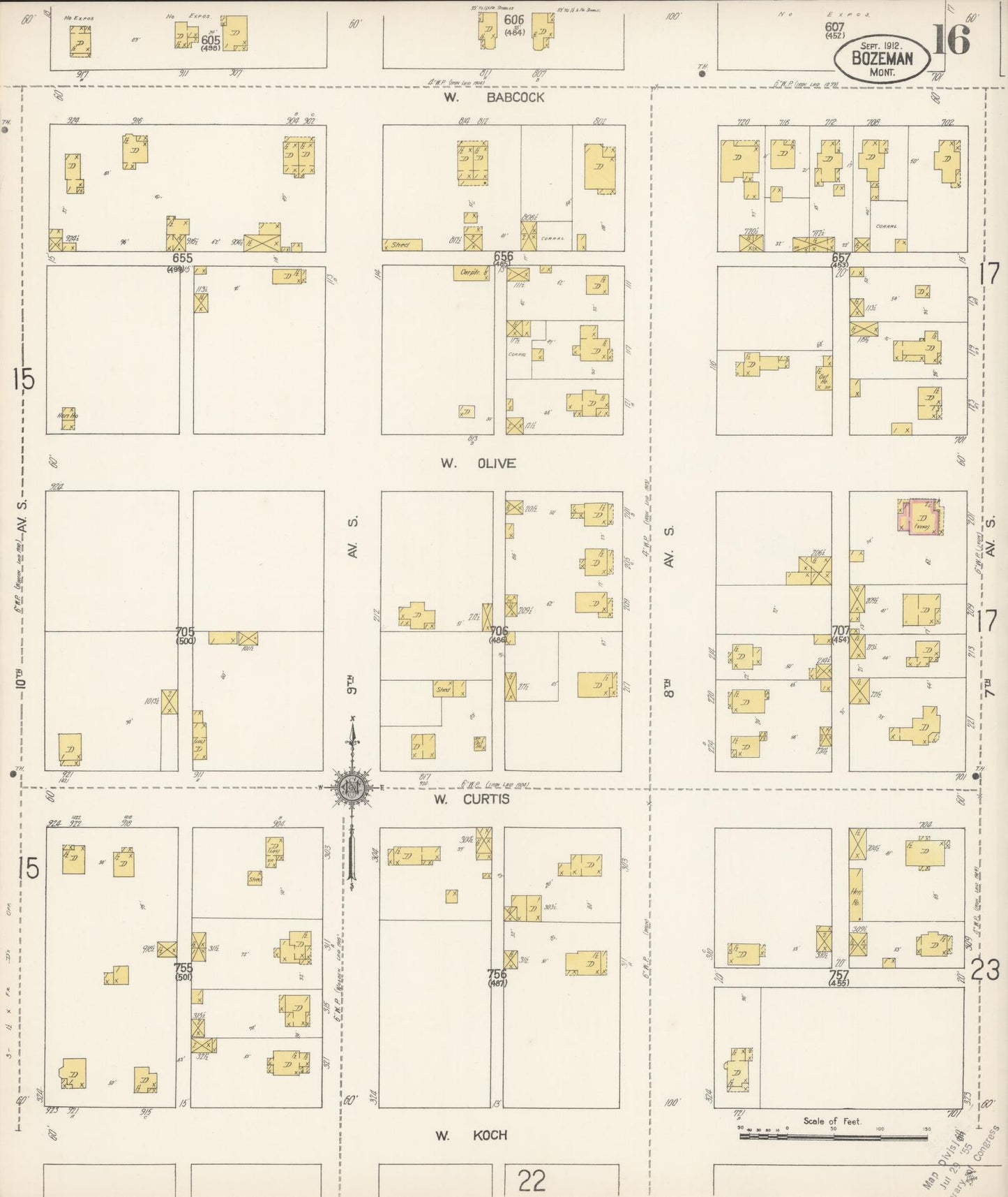 Sanborn Fire Insurance Map from Bozeman, Gallatin County, Montana (1912), Sheet #0016 - Historic Sanborn Fire Insurance Map Print, vintage old map wall art, antique decor, genealogy gift, Montana Montana map