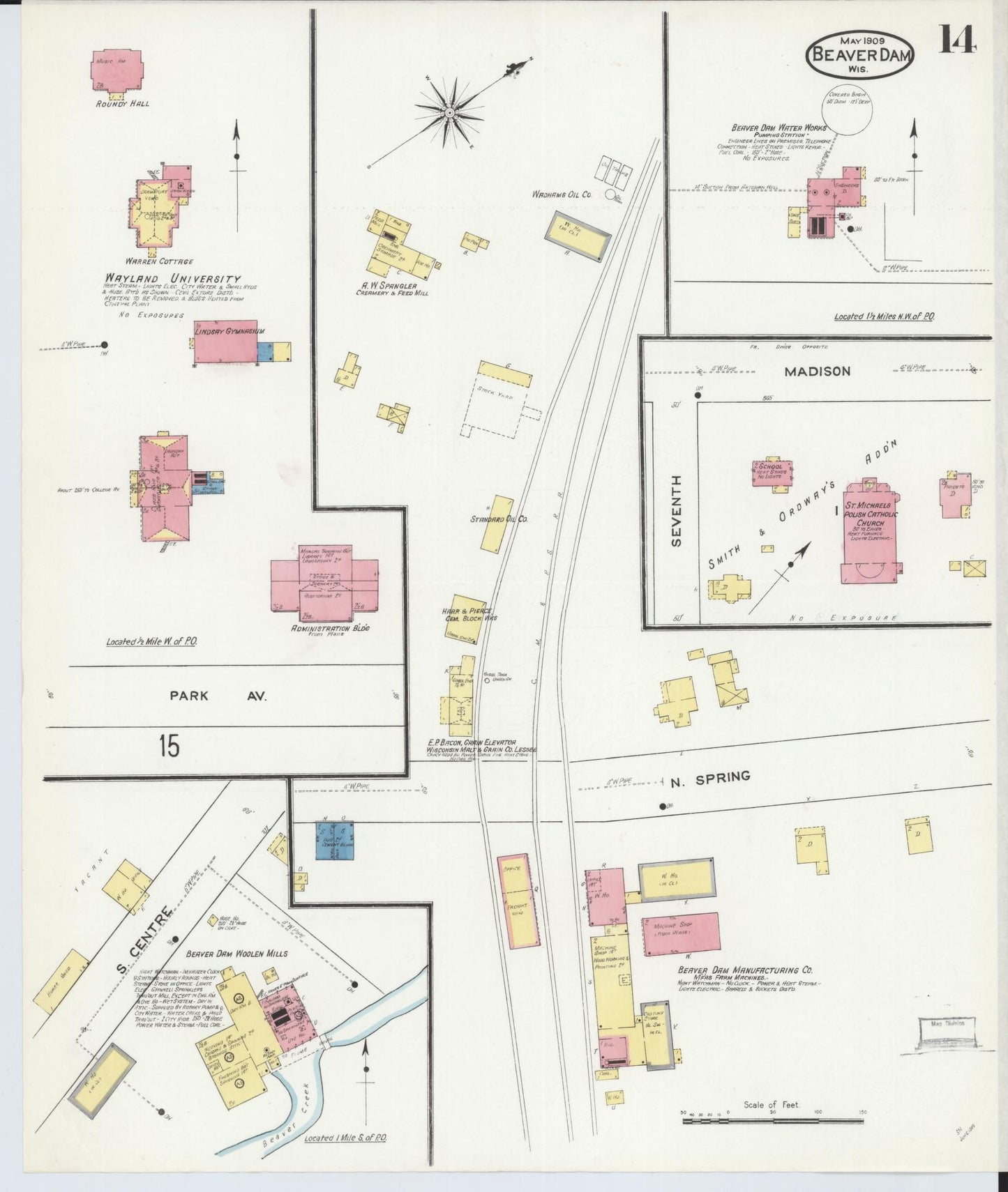 Sanborn Fire Insurance Map from Beaver Dam, Dodge County, Wisconsin (1909), Sheet #0014 - Complete Map Set gallery image, historic Sanborn map, vintage wall art, Wisconsin Wisconsin