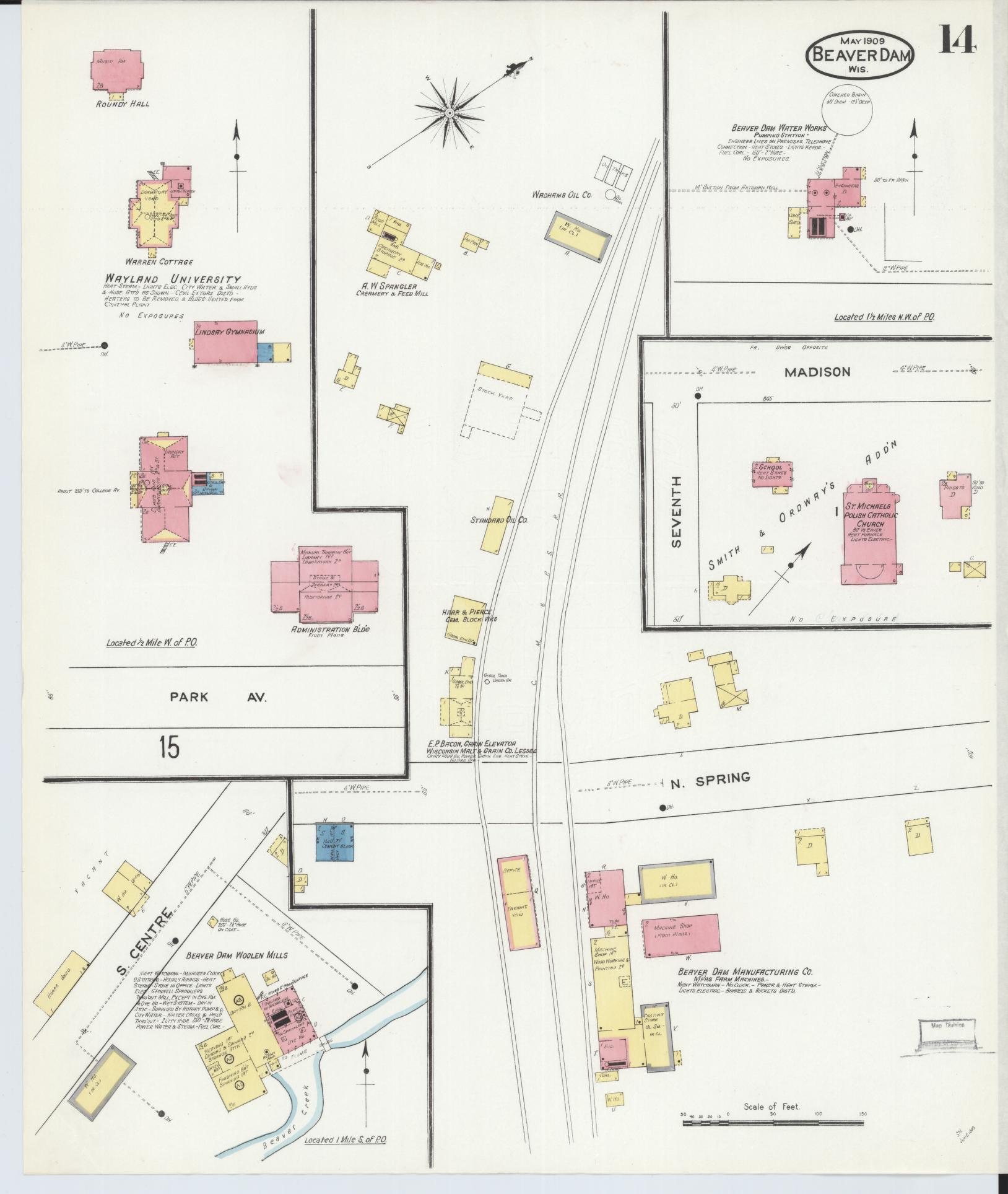 Sanborn Fire Insurance Map from Beaver Dam, Dodge County, Wisconsin (1909), Sheet #0014 - Complete Map Set gallery image, historic Sanborn map, vintage wall art, Wisconsin Wisconsin