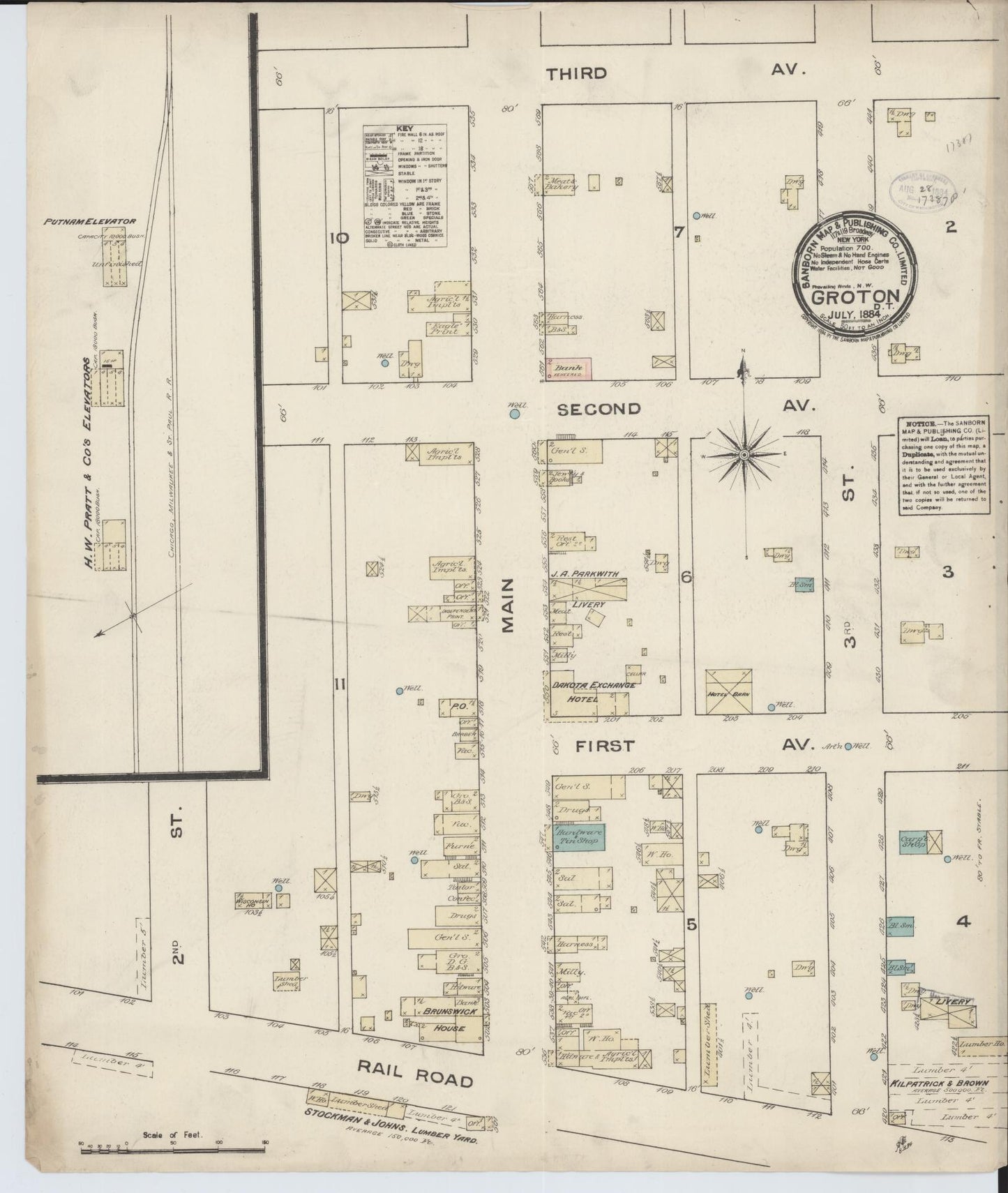 Sanborn Fire Insurance Map from Groton, Brown County, South Dakota (1884), Sheet #0001 - Historic Sanborn Fire Insurance Map Print, vintage old map wall art, antique decor, genealogy gift, South Dakota South Dakota map