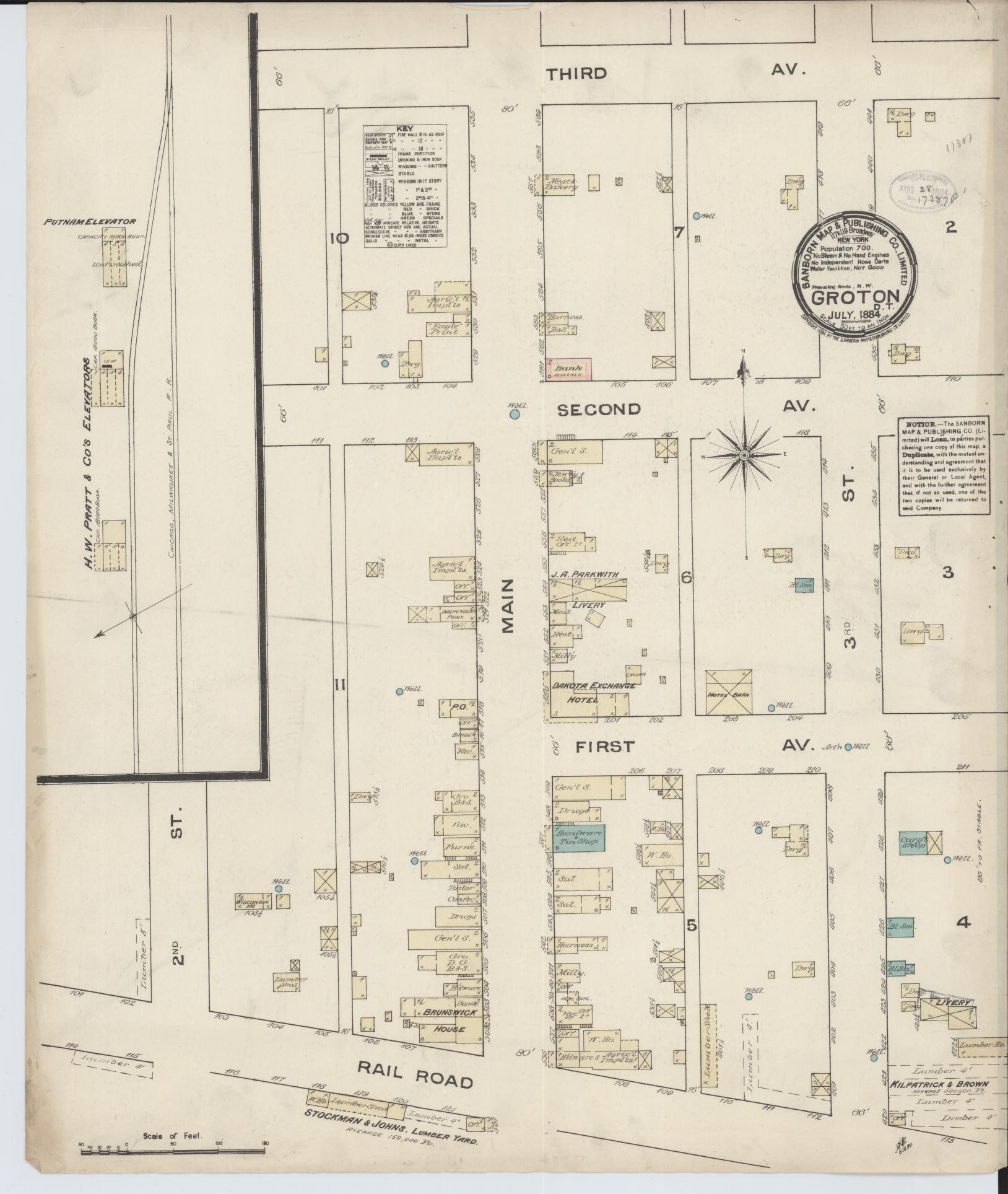 Sanborn Fire Insurance Map from Groton, Brown County, South Dakota (1884), Sheet #0001 - Historic Sanborn Fire Insurance Map Print, vintage old map wall art, antique decor, genealogy gift, South Dakota South Dakota map