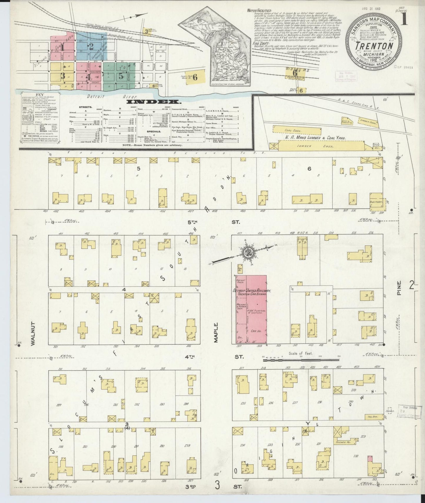 Sanborn Fire Insurance Map from Trenton, Wayne County, Michigan (1912), Sheet #0001 - Complete Map Set gallery image, historic Sanborn map, vintage wall art, Michigan Michigan