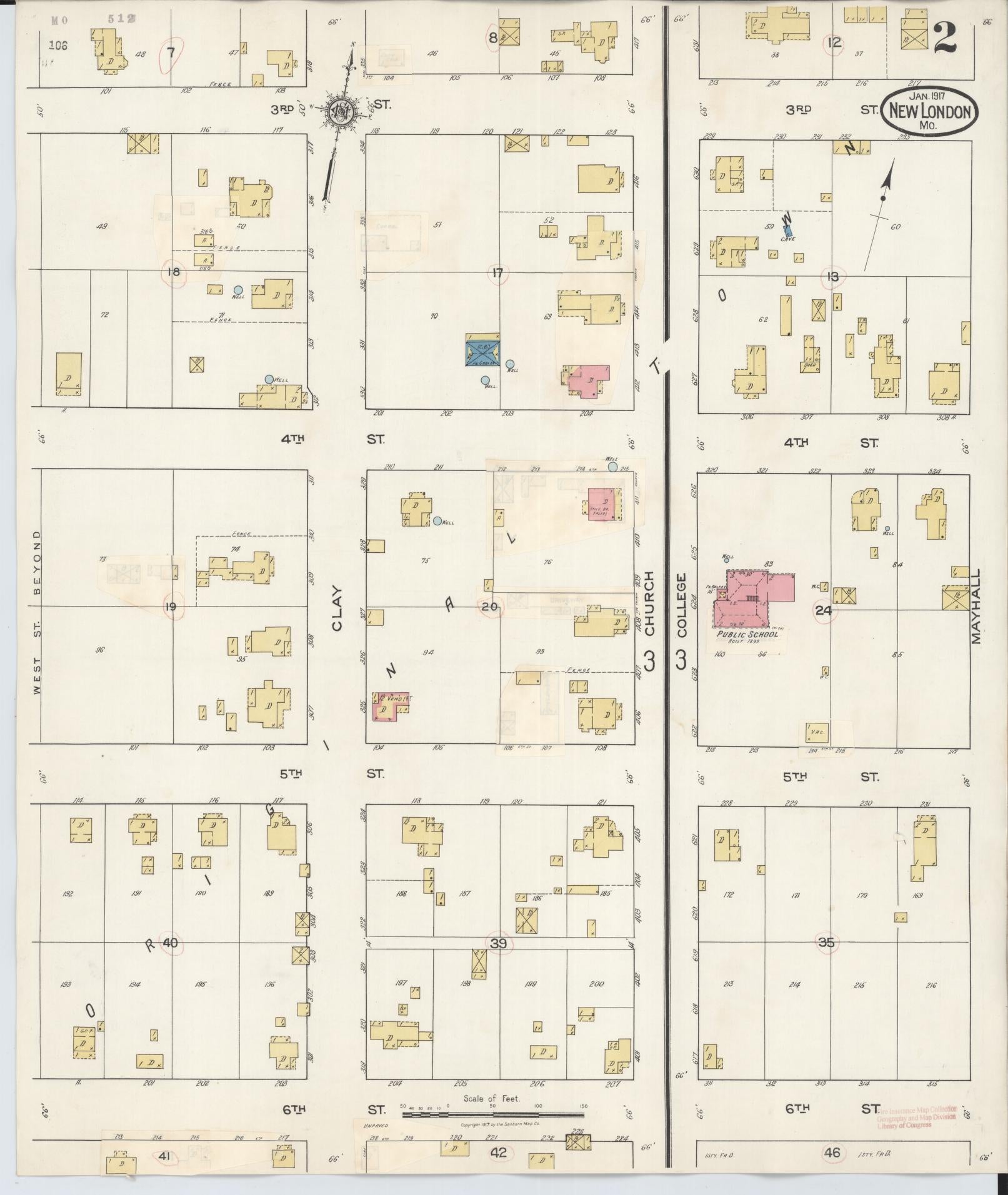 Sanborn Fire Insurance Map from New London, Ralls County, Missouri (1937), Sheet #0002 - Complete Map Set gallery image, historic Sanborn map, vintage wall art, Missouri Missouri