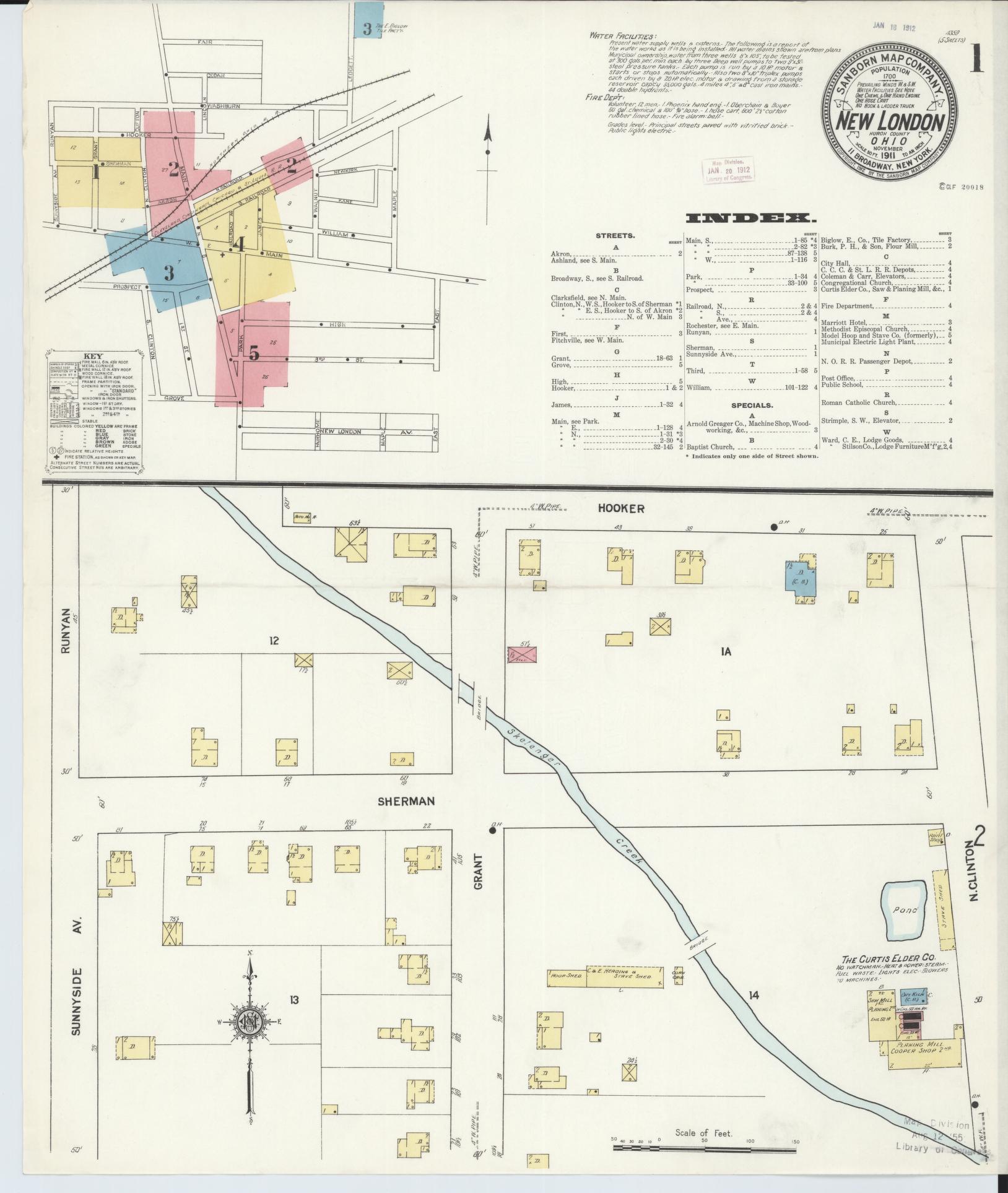 Sanborn Fire Insurance Map from New London, Huron County, Ohio (1911), Sheet #0001 - Complete Map Set gallery image, historic Sanborn map, vintage wall art, Ohio Ohio