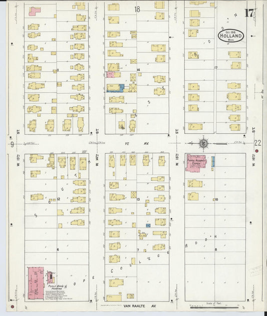 Sanborn Fire Insurance Map from Holland, Ottawa County, Michigan (1916), Sheet #0017 - Historic Sanborn Fire Insurance Map Print, vintage old map wall art, antique decor, genealogy gift, Michigan Michigan map