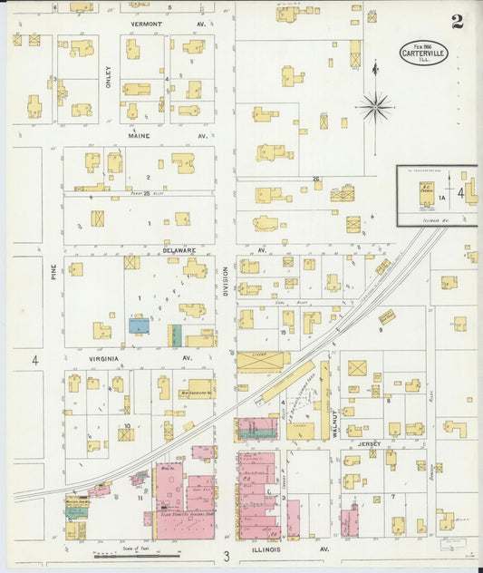 Sanborn Fire Insurance Map from Carterville, Williamson County, Illinois (1906), Sheet #0002 - Historic Sanborn Fire Insurance Map Print, vintage old map wall art, antique decor, genealogy gift, Illinois Illinois map