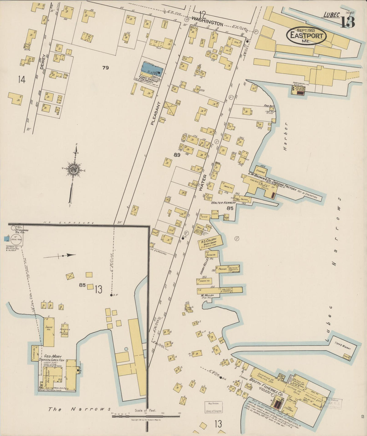 Sanborn Fire Insurance Map from Eastport, Washington County, Maine (1921), Sheet #0013 - Historic Sanborn Fire Insurance Map Print, vintage old map wall art, antique decor, genealogy gift, Maine Maine map