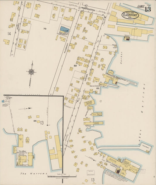Sanborn Fire Insurance Map from Eastport, Washington County, Maine (1921), Sheet #0013 - Historic Sanborn Fire Insurance Map Print, vintage old map wall art, antique decor, genealogy gift, Maine Maine map