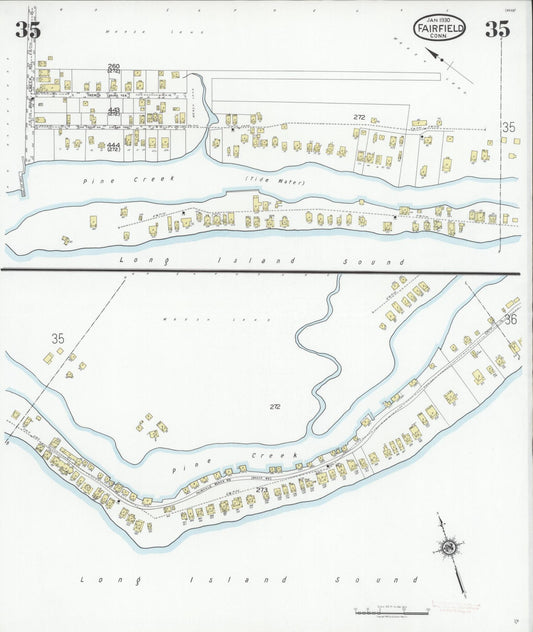 Sanborn Fire Insurance Map from Fairfield, Fairfield County, Connecticut (1930), Sheet #0035 - Historic Sanborn Fire Insurance Map Print, vintage old map wall art, antique decor, genealogy gift, Connecticut Connecticut map