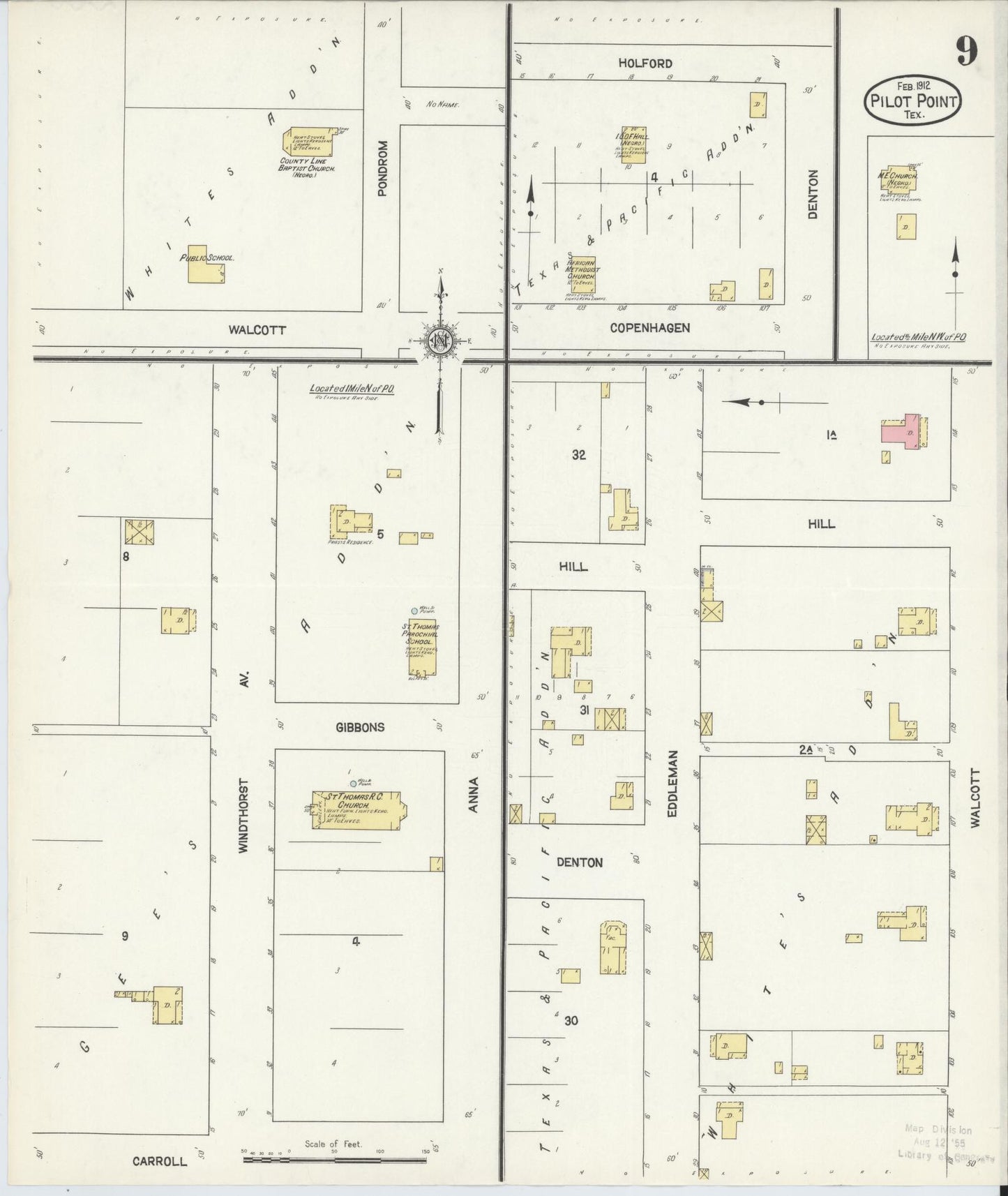 Sanborn Fire Insurance Map from Pilot Point, Denton County, Texas (1912), Sheet #0009 - Historic Sanborn Fire Insurance Map Print, vintage old map wall art, antique decor, genealogy gift, Texas Texas map