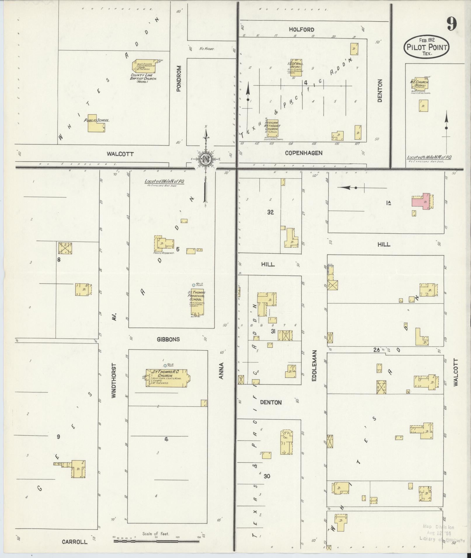 Sanborn Fire Insurance Map from Pilot Point, Denton County, Texas (1912), Sheet #0009 - Historic Sanborn Fire Insurance Map Print, vintage old map wall art, antique decor, genealogy gift, Texas Texas map
