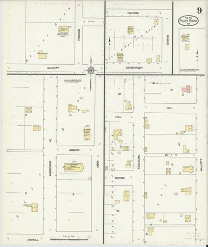 Sanborn Fire Insurance Map from Pilot Point, Denton County, Texas (1912), Sheet #0009 - Historic Sanborn Fire Insurance Map Print, vintage old map wall art, antique decor, genealogy gift, Texas Texas map