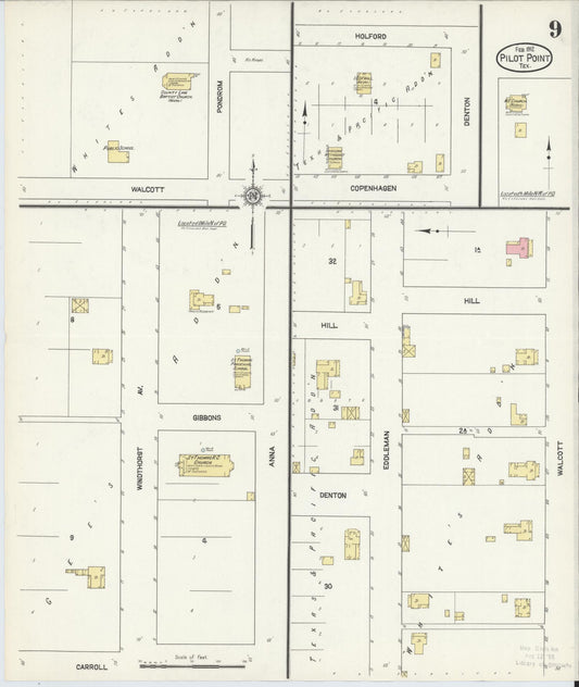 Sanborn Fire Insurance Map from Pilot Point, Denton County, Texas (1912), Sheet #0009 - Historic Sanborn Fire Insurance Map Print, vintage old map wall art, antique decor, genealogy gift, Texas Texas map