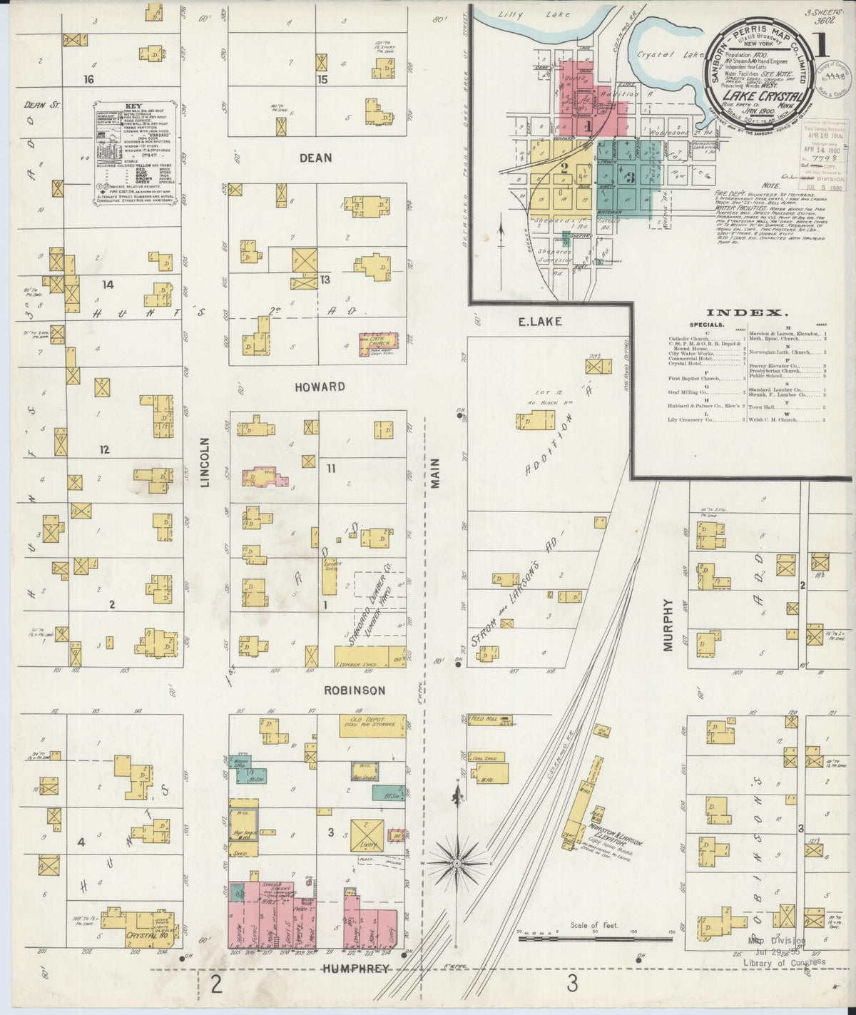 Sanborn Fire Insurance Map from Lake Crystal, Blue Earth County, Minnesota (1900), Sheet #0001 - Complete Map Set gallery image, historic Sanborn map, vintage wall art, Minnesota Minnesota