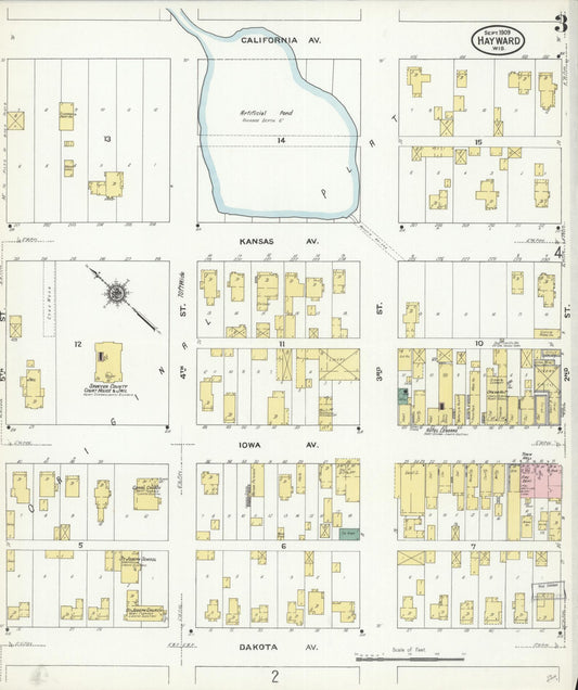Sanborn Fire Insurance Map from Hayward, Sawyer County, Wisconsin (1909), Sheet #0003 - Historic Sanborn Fire Insurance Map Print, vintage old map wall art, antique decor, genealogy gift, Wisconsin Wisconsin map