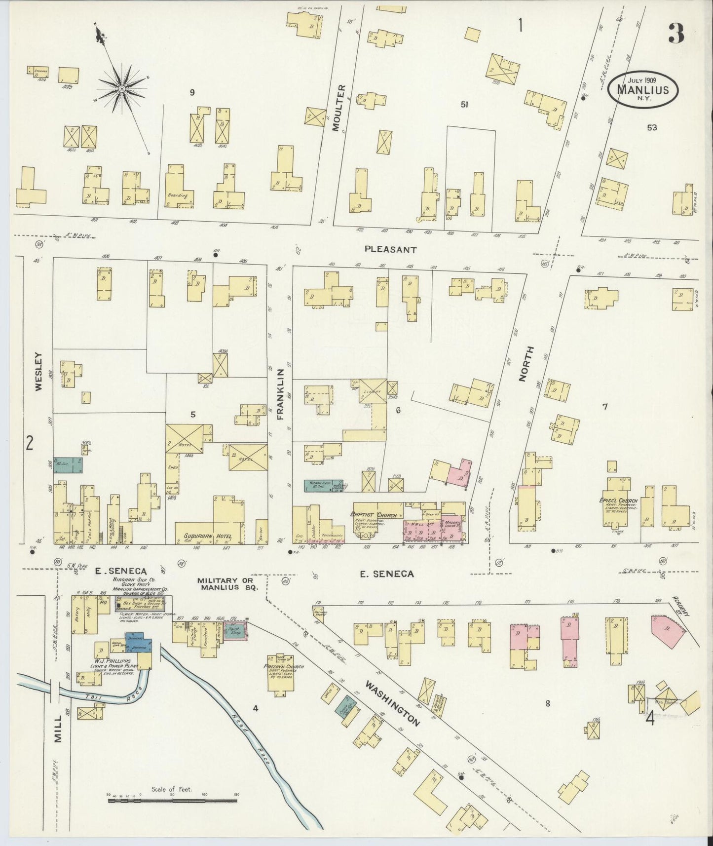 Sanborn Fire Insurance Map from Manlius, Onondaga County, New York (1909), Sheet #0003 - Complete Map Set gallery image, historic Sanborn map, vintage wall art, New York New York