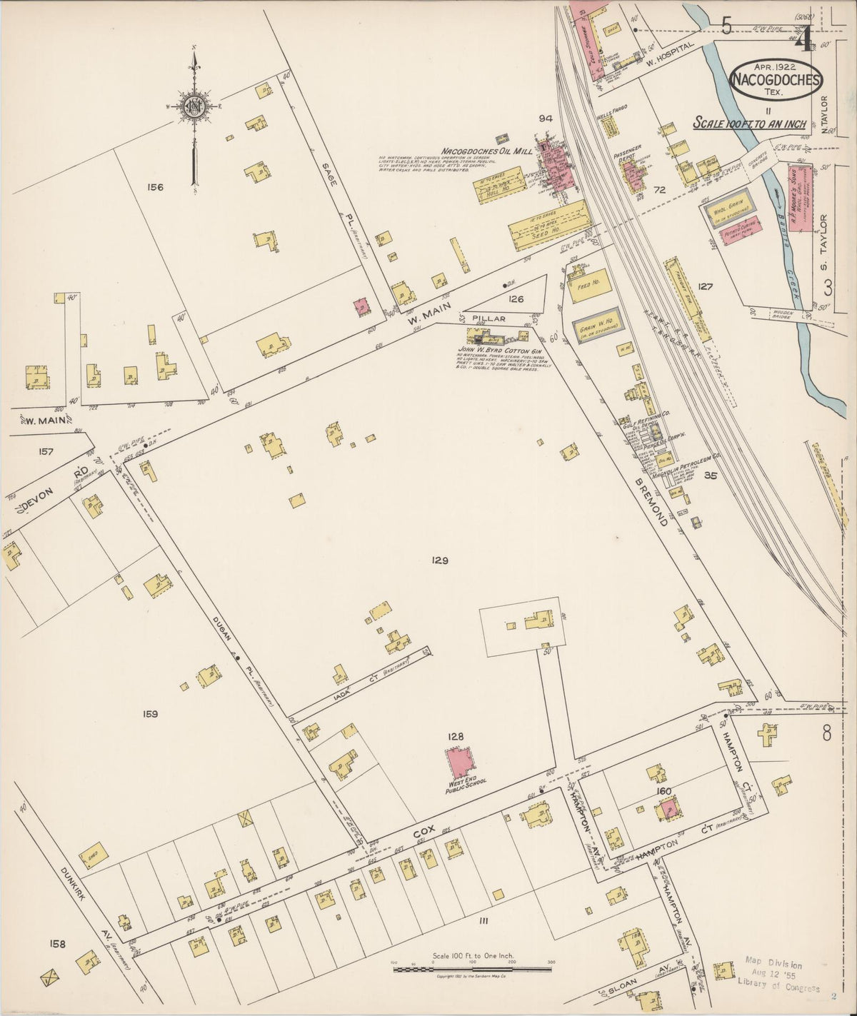 Sanborn Fire Insurance Map from Nacogdoches, Nacogdoches County, Texas (1922), Sheet #0004 - Complete Map Set gallery image, historic Sanborn map, vintage wall art, Texas Texas