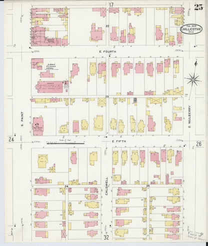 Sanborn Fire Insurance Map from Chillicothe, Ross County, Ohio (1909), Sheet #0025 - Historic Sanborn Fire Insurance Map Print, vintage old map wall art, antique decor, genealogy gift, Ohio Ohio map
