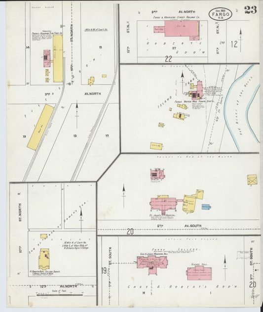 Sanborn Fire Insurance Map from Fargo, Cass County, North Dakota (1905), Sheet #0023 - Historic Sanborn Fire Insurance Map Print, vintage old map wall art, antique decor, genealogy gift, North Dakota North Dakota map