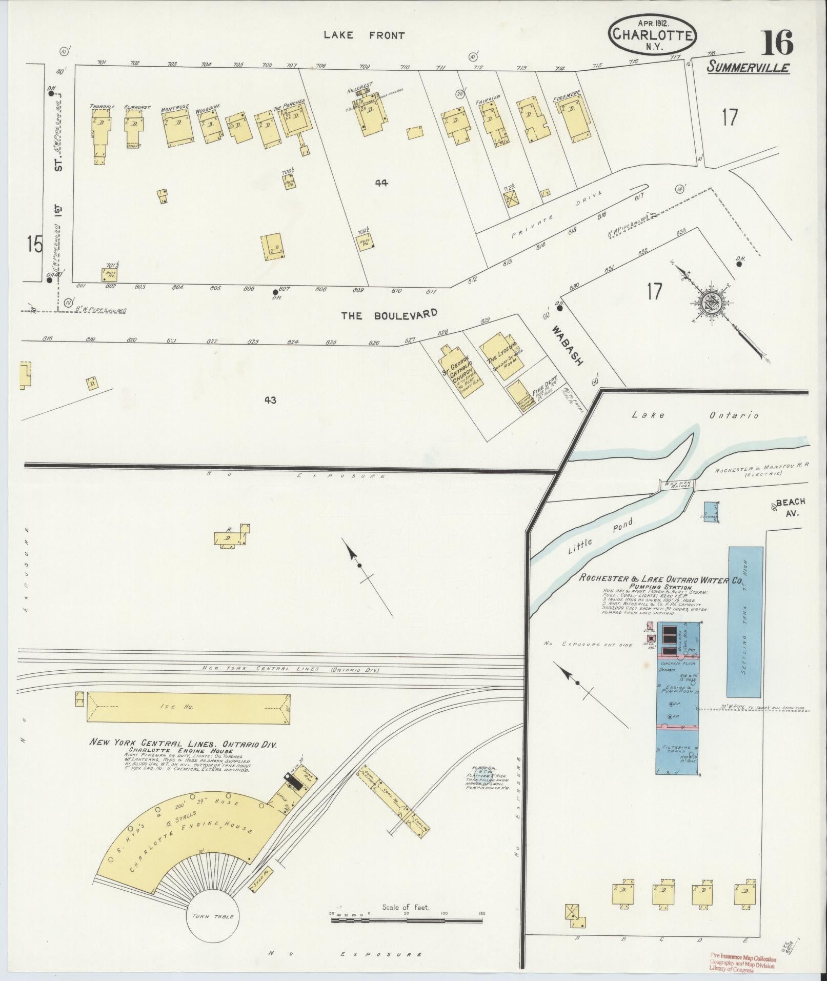Sanborn Fire Insurance Map from Charlotte, Monroe County, New York (1912), Sheet #0016 - Historic Sanborn Fire Insurance Map Print, vintage old map wall art, antique decor, genealogy gift, New York New York map