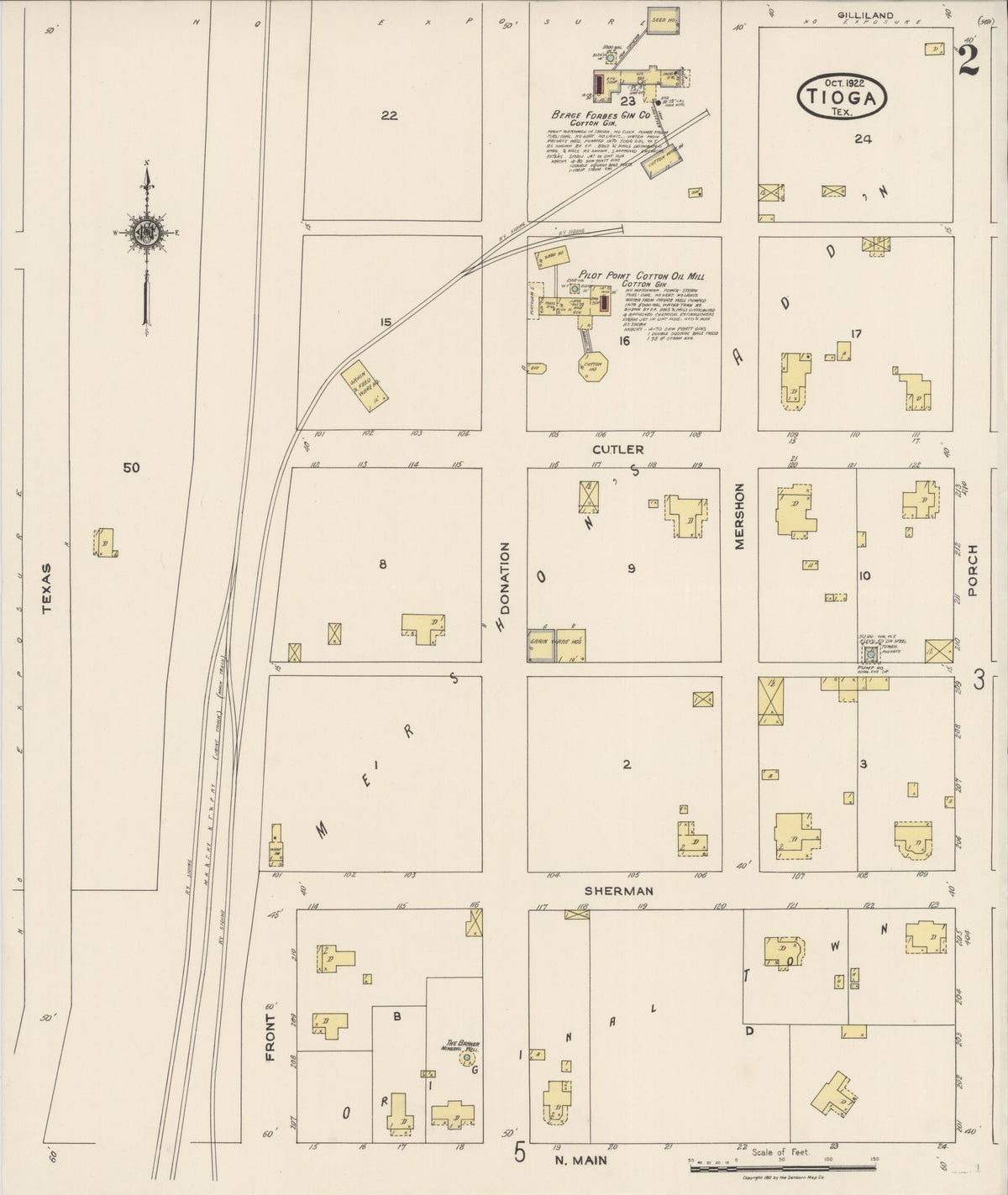 Sanborn Fire Insurance Map from Tioga, Grayton County, Texas (1922), Sheet #0002 - Complete Map Set gallery image, historic Sanborn map, vintage wall art, Texas Texas