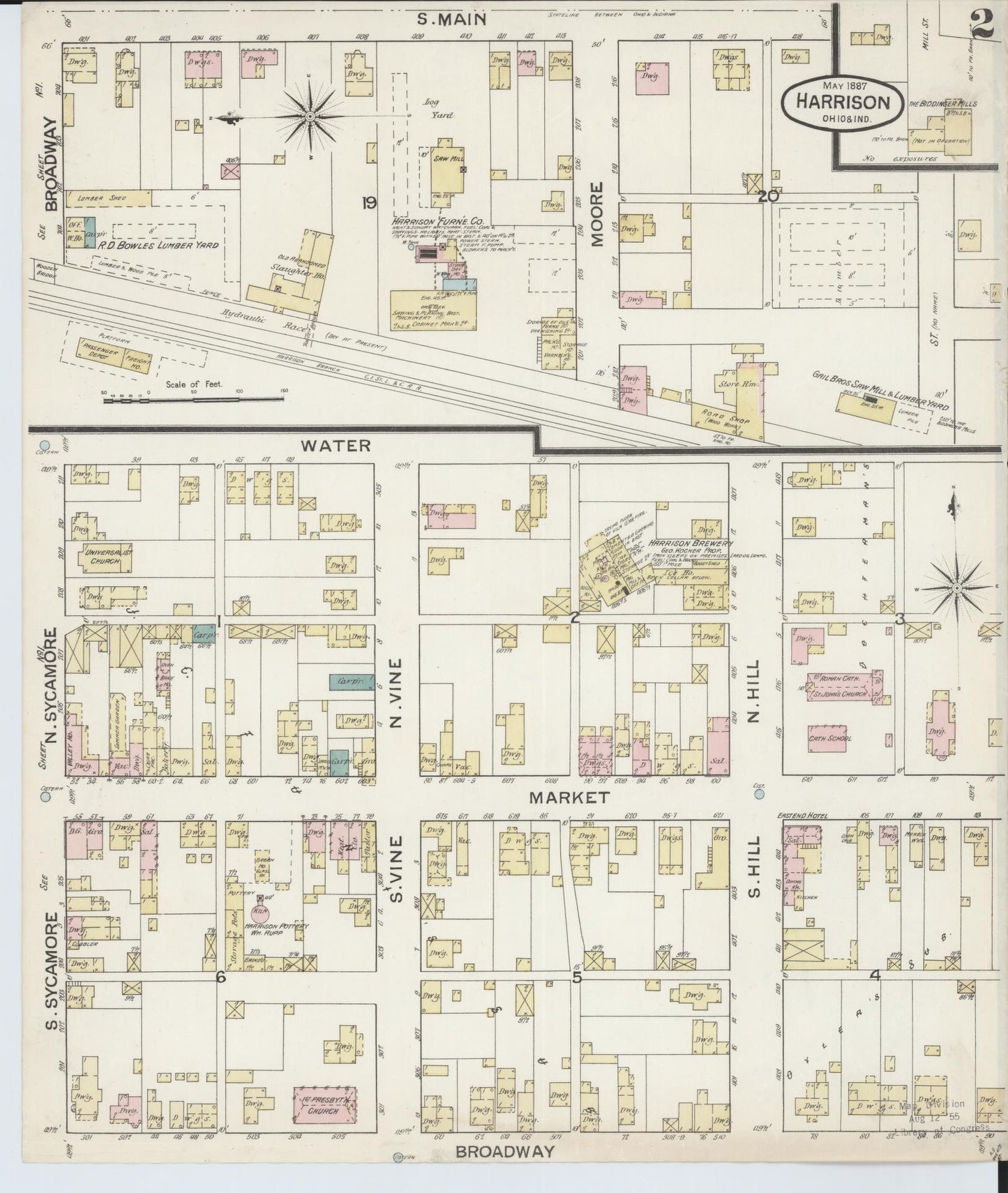Sanborn Fire Insurance Map from Harrison, Hamilton County, Ohio (1887), Sheet #0002 - Historic Sanborn Fire Insurance Map Print, vintage old map wall art, antique decor, genealogy gift, Ohio Ohio map