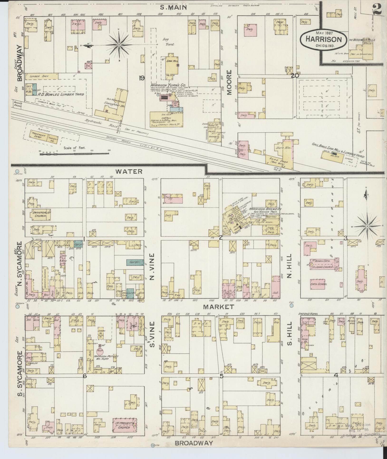 Sanborn Fire Insurance Map from Harrison, Hamilton County, Ohio (1887), Sheet #0002 - Historic Sanborn Fire Insurance Map Print, vintage old map wall art, antique decor, genealogy gift, Ohio Ohio map
