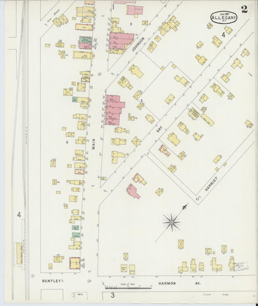 Sanborn Fire Insurance Map from Allegany, Cattaraugus County, New York (1897), Sheet #0002 - Historic Sanborn Fire Insurance Map Print, vintage old map wall art, antique decor, genealogy gift, New York New York map