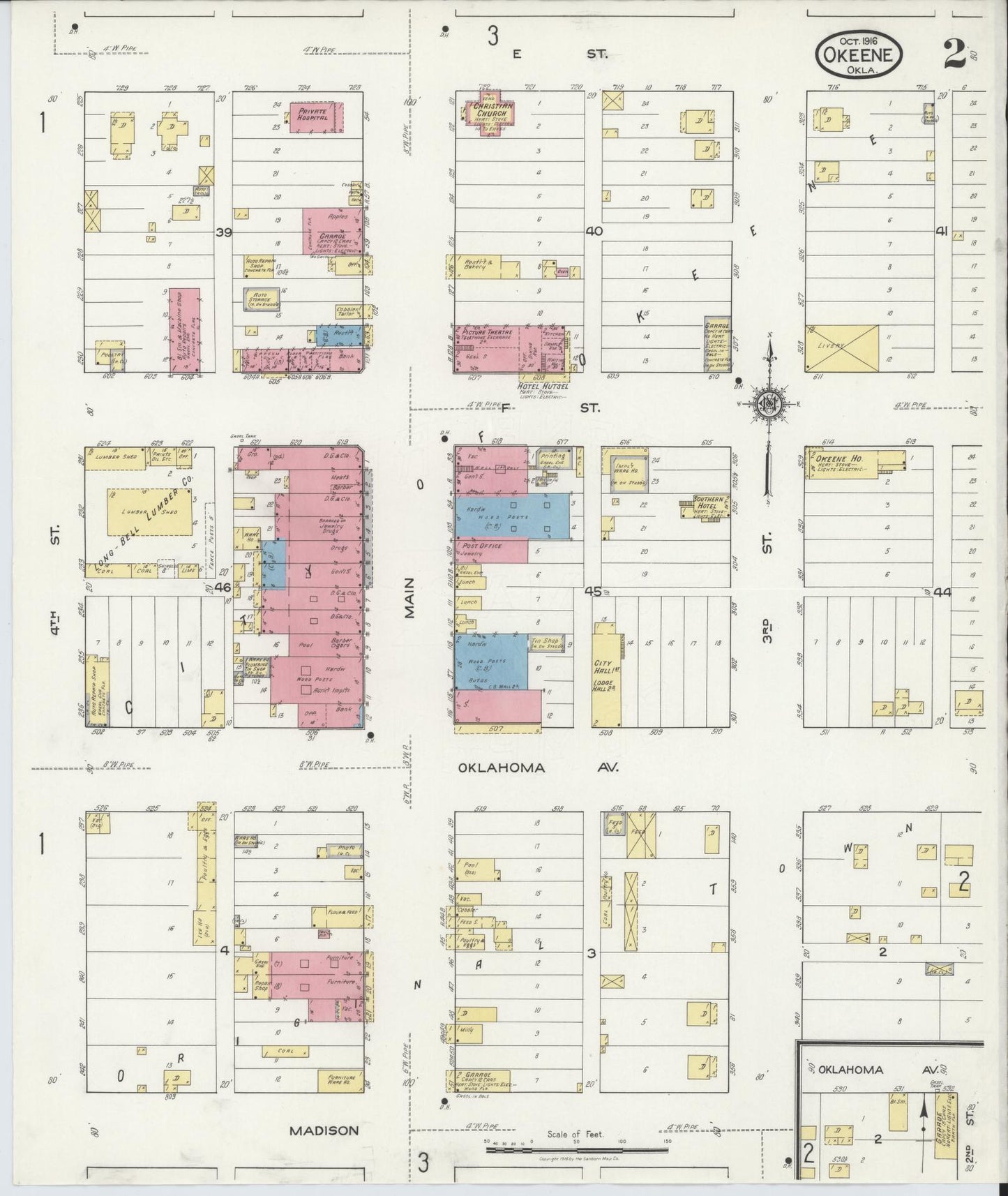 Sanborn Fire Insurance Map from Okeene, Blaine County, Oklahoma (1916), Sheet #0002 - Complete Map Set gallery image, historic Sanborn map, vintage wall art, Oklahoma Oklahoma