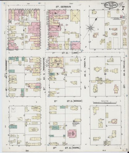 Sanborn Fire Insurance Map from Saint Cloud, Stearns, Benton, and Sherburne Counties, Minnesota (1889), Sheet #0007 - Complete Map Set gallery image, historic Sanborn map, vintage wall art, Minnesota Minnesota