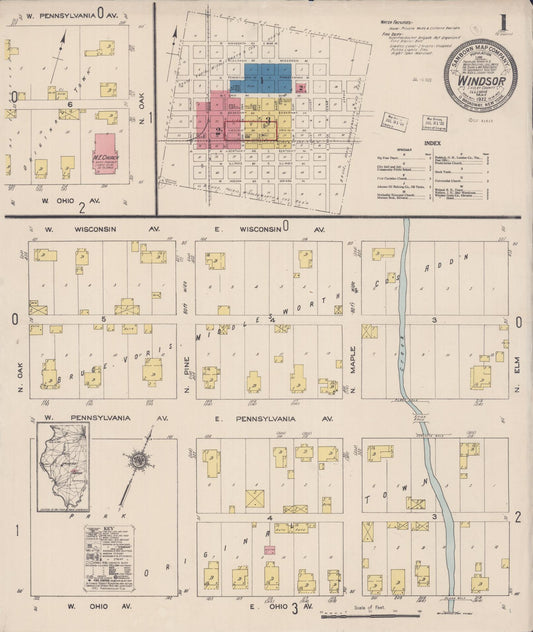 Sanborn Fire Insurance Map from Windsor, Shelby County, Illinois (1922), Sheet #0001 - Complete Map Set gallery image, historic Sanborn map, vintage wall art, Illinois Illinois