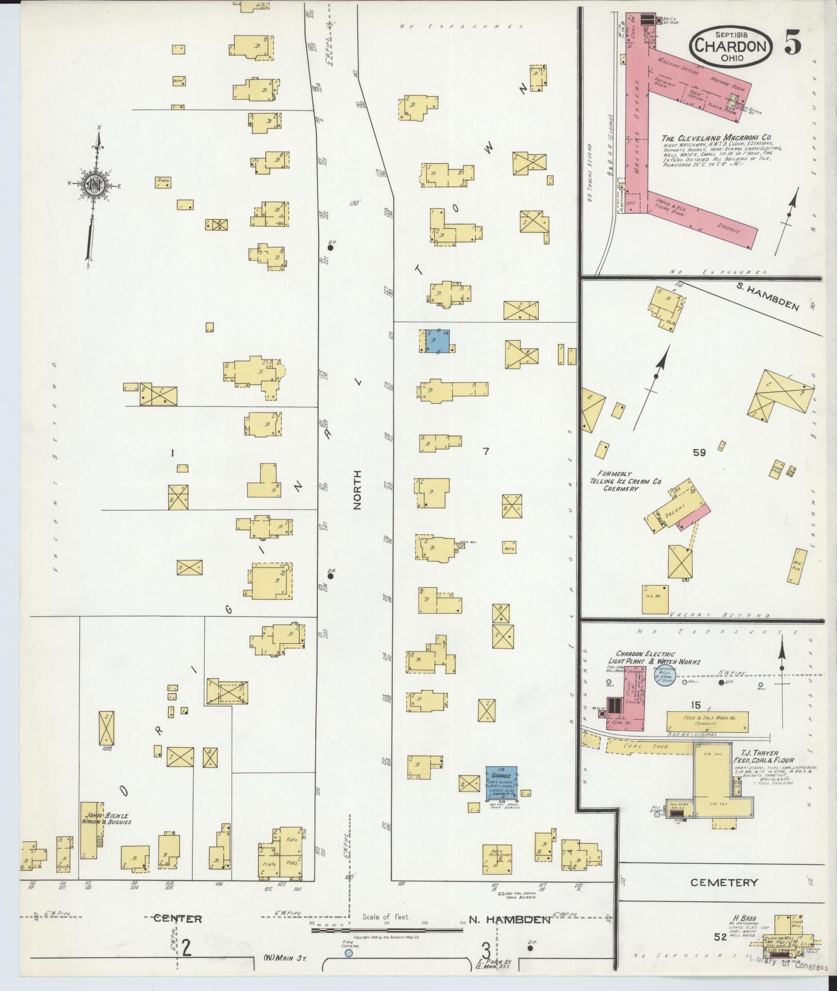 Sanborn Fire Insurance Map from Chardon, Geauga County, Ohio (1918), Sheet #0005 - Historic Sanborn Fire Insurance Map Print, vintage old map wall art, antique decor, genealogy gift, Ohio Ohio map