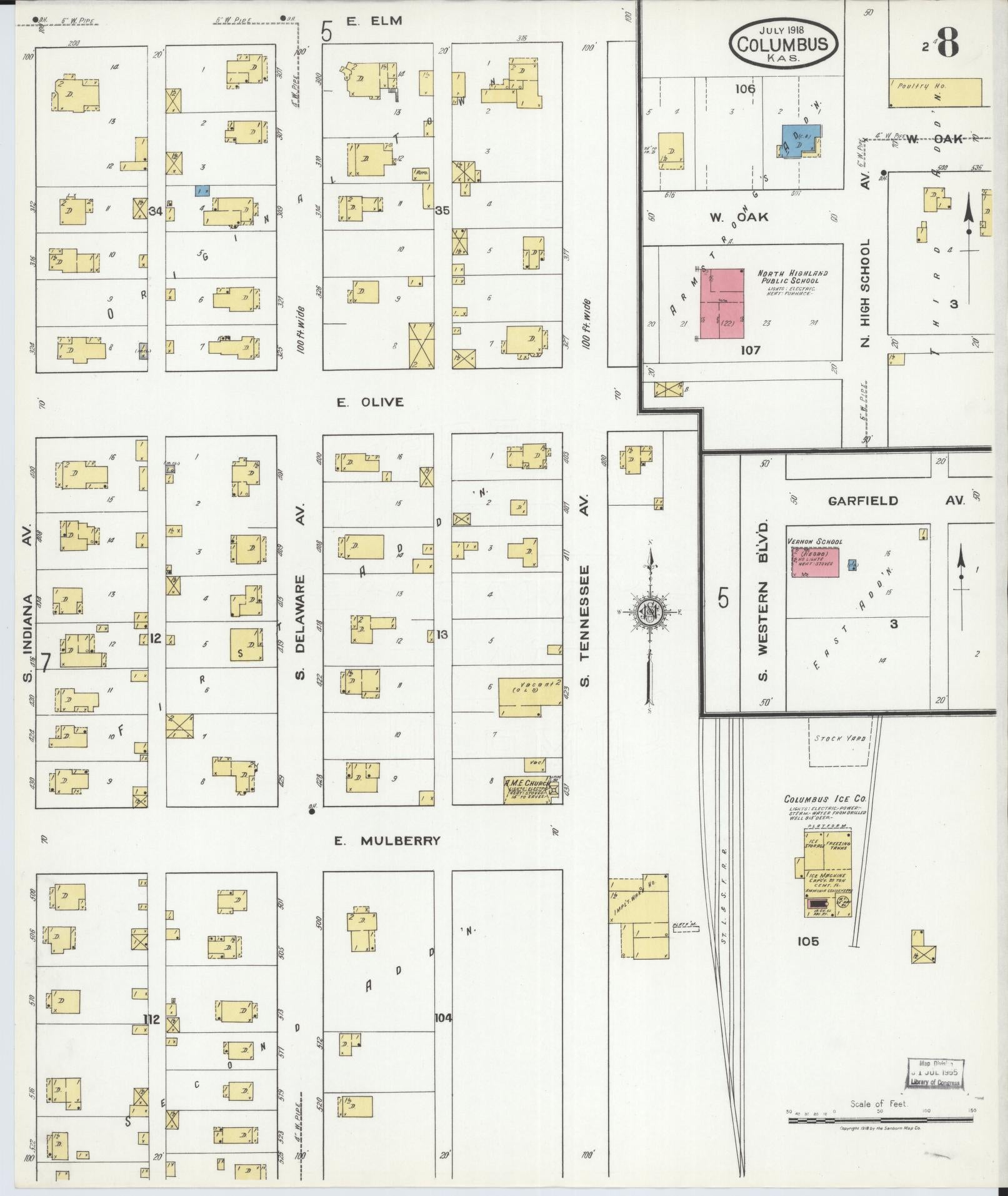 Sanborn Fire Insurance Map from Columbus, Cherokee County, Kansas (1918), Sheet #0008 - Historic Sanborn Fire Insurance Map Print, vintage old map wall art, antique decor, genealogy gift, Kansas Kansas map