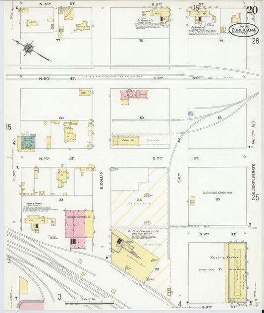 Sanborn Fire Insurance Map from Corsicana, Navarro County, Texas (1910), Sheet #0020 - Historic Sanborn Fire Insurance Map Print, vintage old map wall art, antique decor, genealogy gift, Texas Texas map