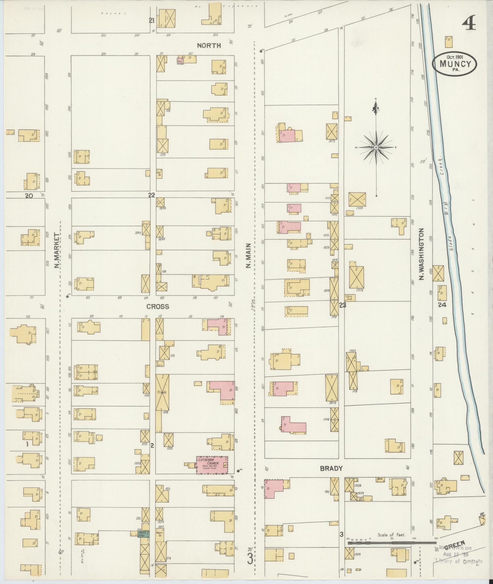 Sanborn Fire Insurance Map from Muncy, Lycoming County, Pennsylvania (1901), Sheet #0004 - Complete Map Set gallery image, historic Sanborn map, vintage wall art, Pennsylvania Pennsylvania