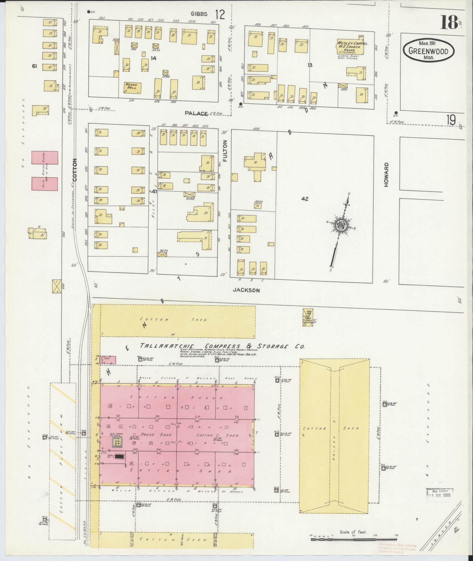 Sanborn Fire Insurance Map from Greenwood, Leflore County, Mississippi (1911), Sheet #0018 - Complete Map Set gallery image, historic Sanborn map, vintage wall art, Mississippi Mississippi