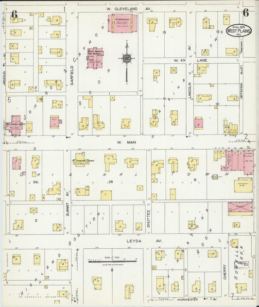 Sanborn Fire Insurance Map from West Plains, Howell County, Missouri (1924), Sheet #0006 - Historic Sanborn Fire Insurance Map Print, vintage old map wall art, antique decor, genealogy gift, Missouri Missouri map