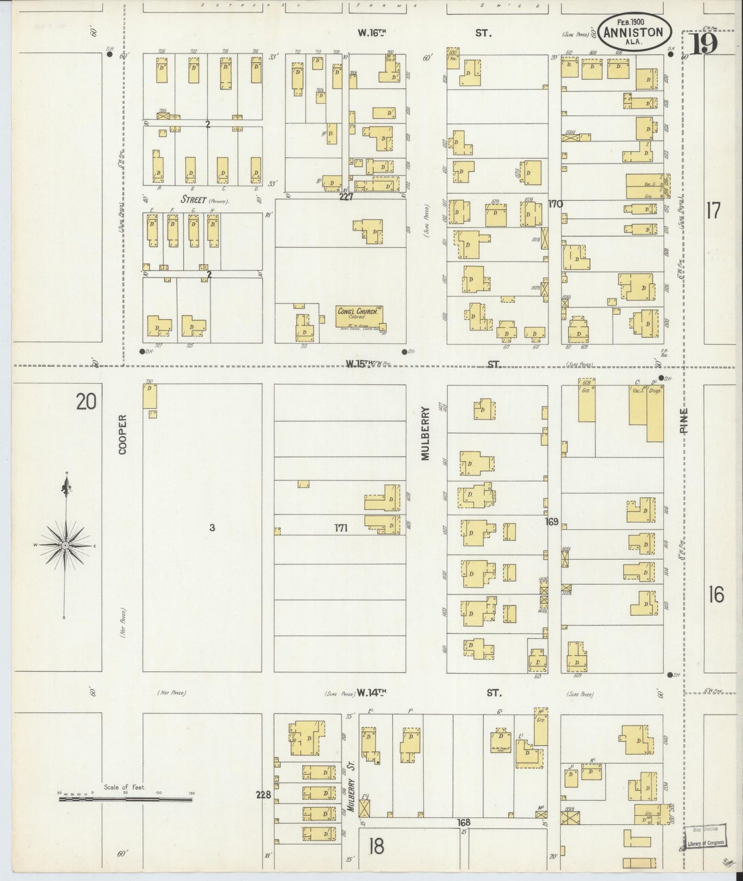 Sanborn Fire Insurance Map from Anniston, Calhoun County, Alabama (1900), Sheet #0019 - Complete Map Set gallery image, historic Sanborn map, vintage wall art, Alabama Alabama