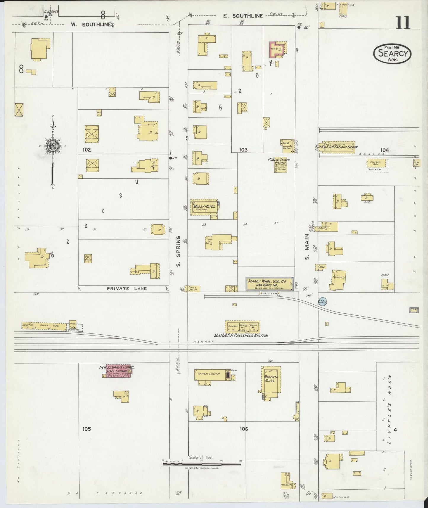 Sanborn Fire Insurance Map from Searcy, White County, Arkansas (1919), Sheet #0011 - Historic Sanborn Fire Insurance Map Print, vintage old map wall art, antique decor, genealogy gift, Arkansas Arkansas map