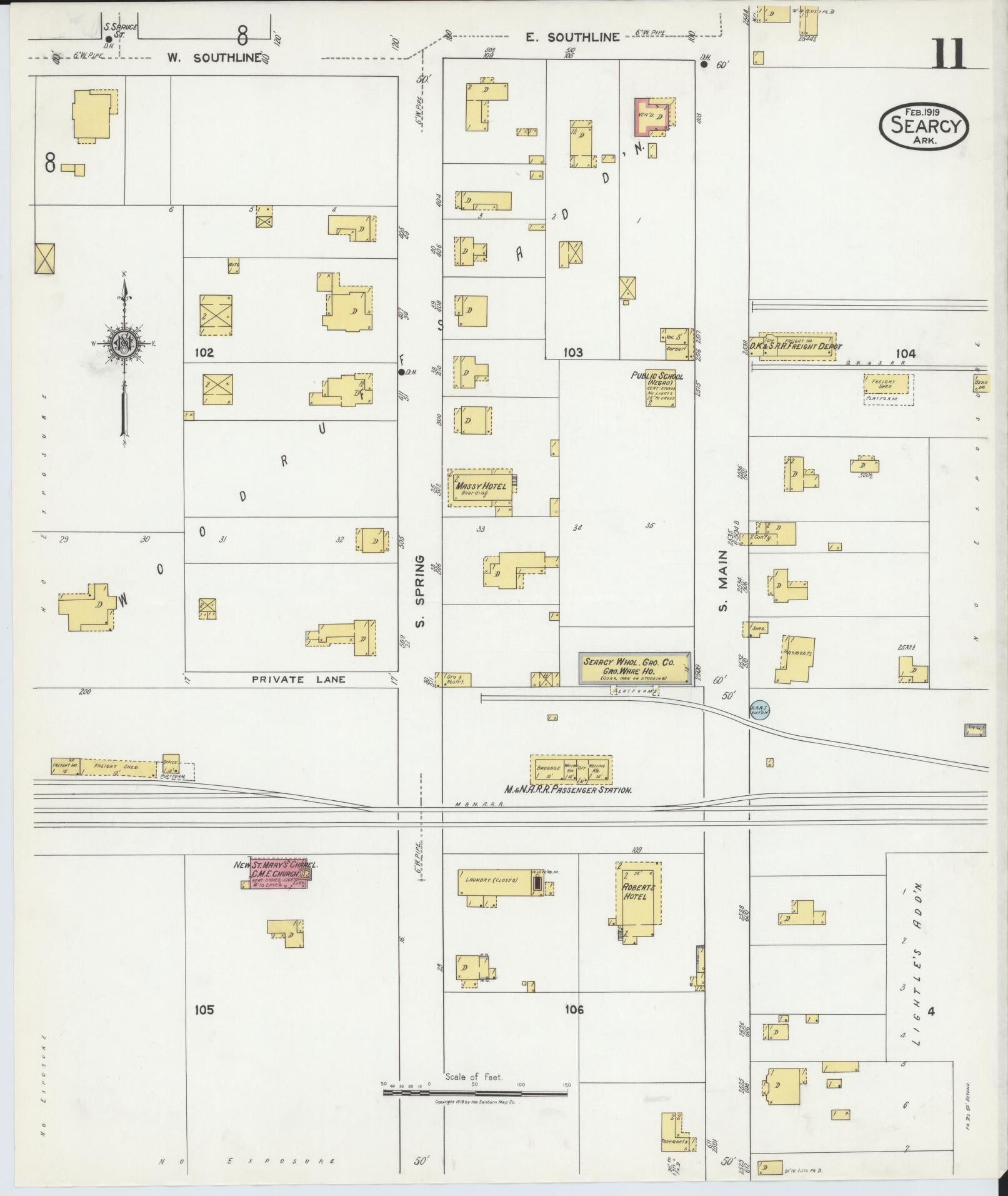Sanborn Fire Insurance Map from Searcy, White County, Arkansas (1919), Sheet #0011 - Historic Sanborn Fire Insurance Map Print, vintage old map wall art, antique decor, genealogy gift, Arkansas Arkansas map