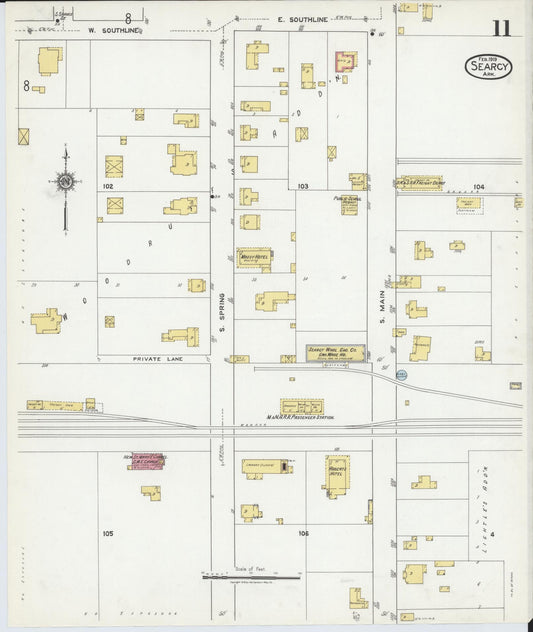Sanborn Fire Insurance Map from Searcy, White County, Arkansas (1919), Sheet #0011 - Historic Sanborn Fire Insurance Map Print, vintage old map wall art, antique decor, genealogy gift, Arkansas Arkansas map