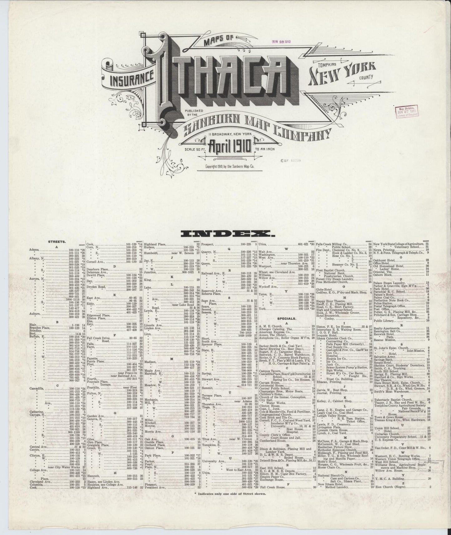 Sanborn Fire Insurance Map from Ithaca, Tompkins County, New York. (1910) – Historic Sanborn Fire Insurance Map Print