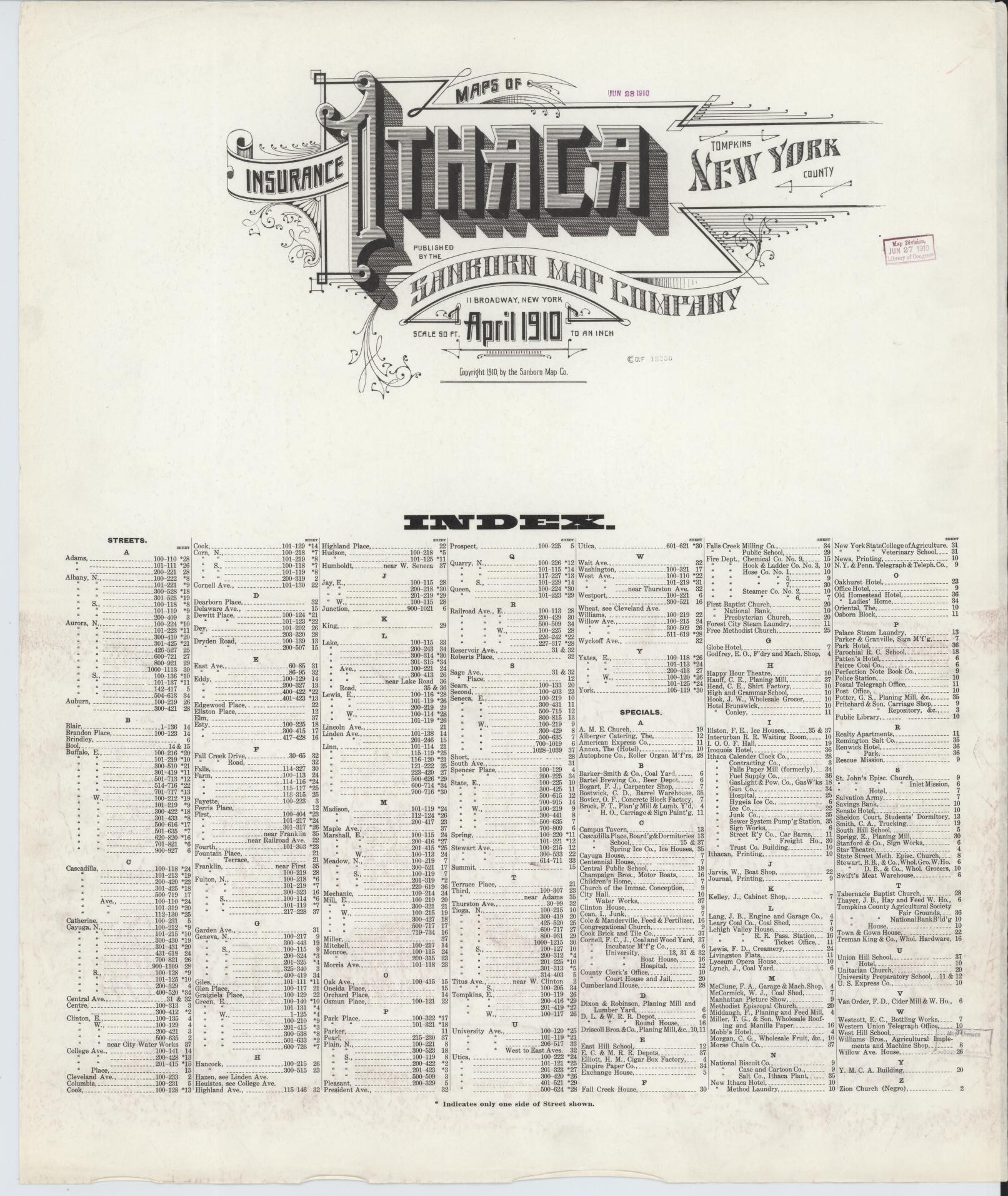 Sanborn Fire Insurance Map from Ithaca, Tompkins County, New York. (1910) – Historic Sanborn Fire Insurance Map Print