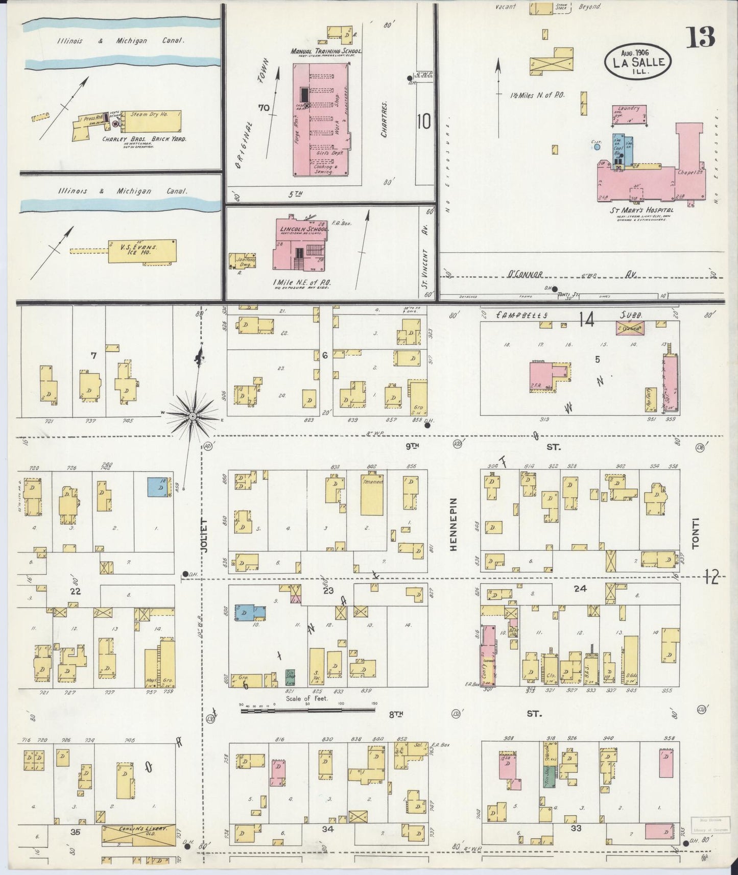Sanborn Fire Insurance Map from La Salle, La Salle County, Illinois (1906), Sheet #0013 - Complete Map Set gallery image, historic Sanborn map, vintage wall art, Illinois Illinois