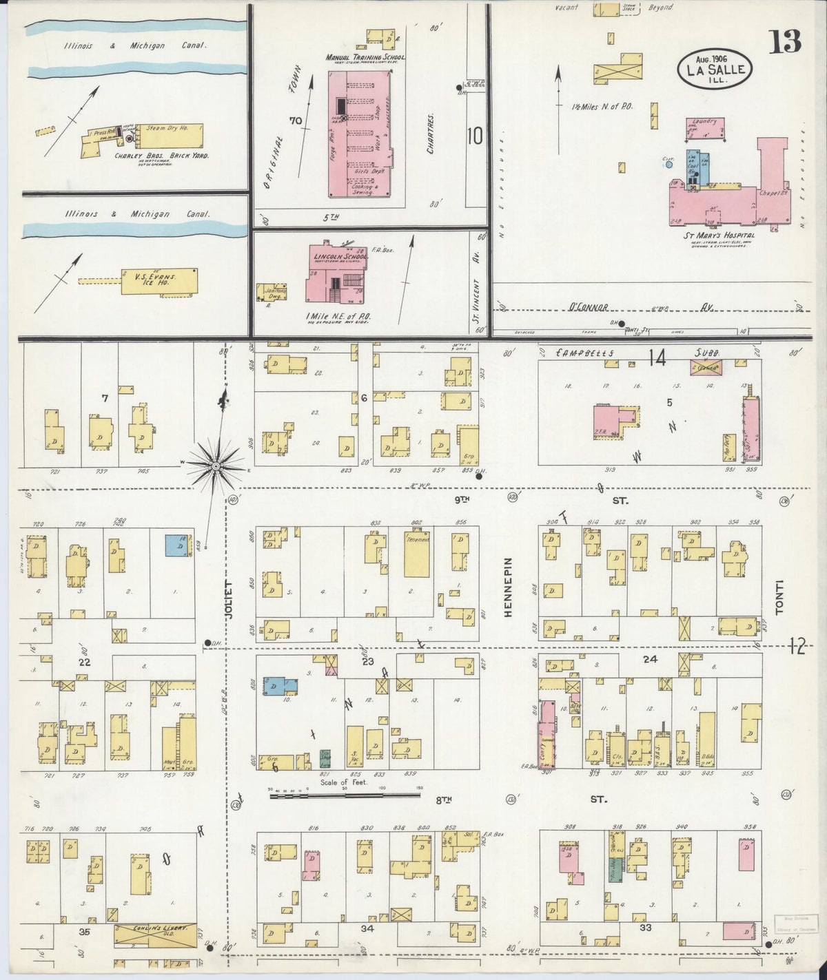 Sanborn Fire Insurance Map from La Salle, La Salle County, Illinois (1906), Sheet #0013 - Complete Map Set gallery image, historic Sanborn map, vintage wall art, Illinois Illinois
